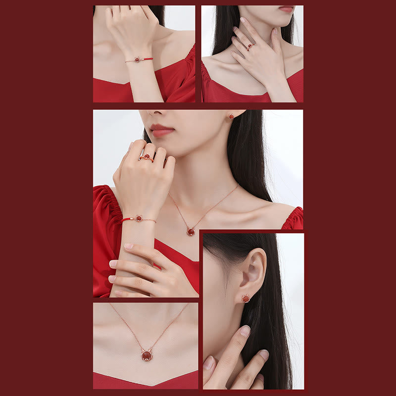 KarmaRipple's ???A Flash Sale- 925 Sterling Silver Year of the Dragon Cinnabar Red Agate Dragon Protection Bracelet Pendant Necklace Earrings Ring p18