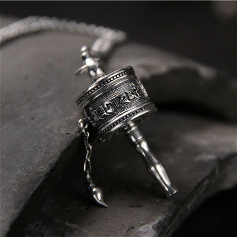 KarmaRipple's 925 Sterling Silver Om Mani Padme Hum Prayer Wheel Purity Rotatable Pendant Necklace p3