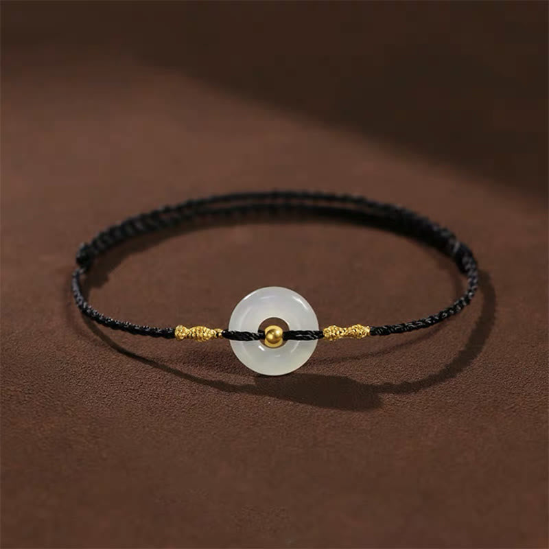 KarmaRipple's 999 Gold Bead Round Peace Buckle Hetian Jade Fortune Abundance Woven Bracelet Anklet p26