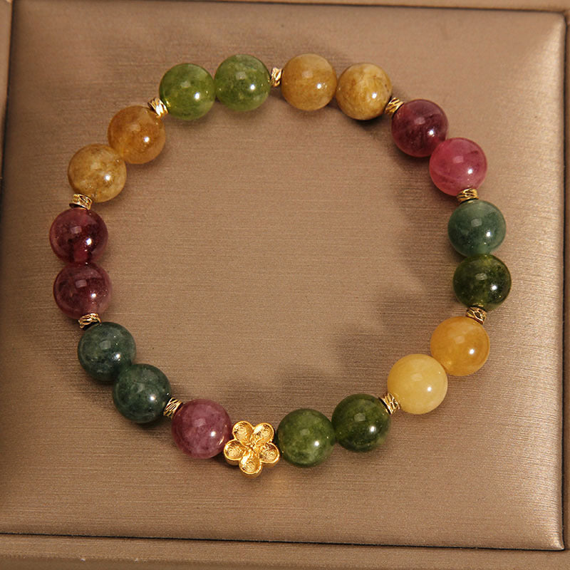 KarmaRipple's Authentic Colorful Tourmaline Golden Flower Positive Bracelet p4