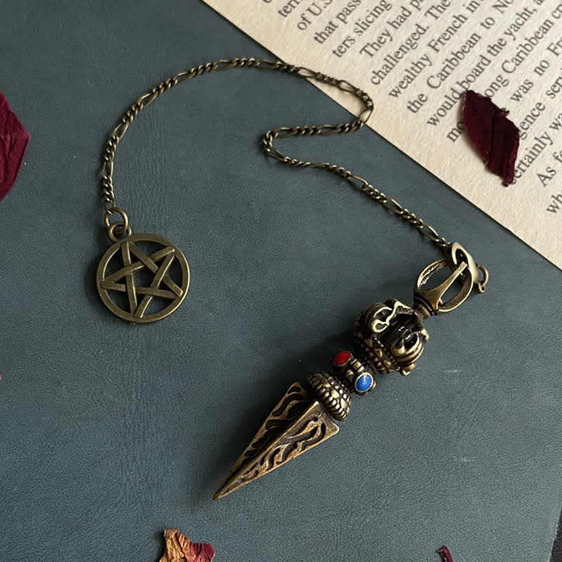 KarmaRipple's Pentagram Eye of God Feather Hamsa Bronze Balancing Pendant Necklace Pendulum p19