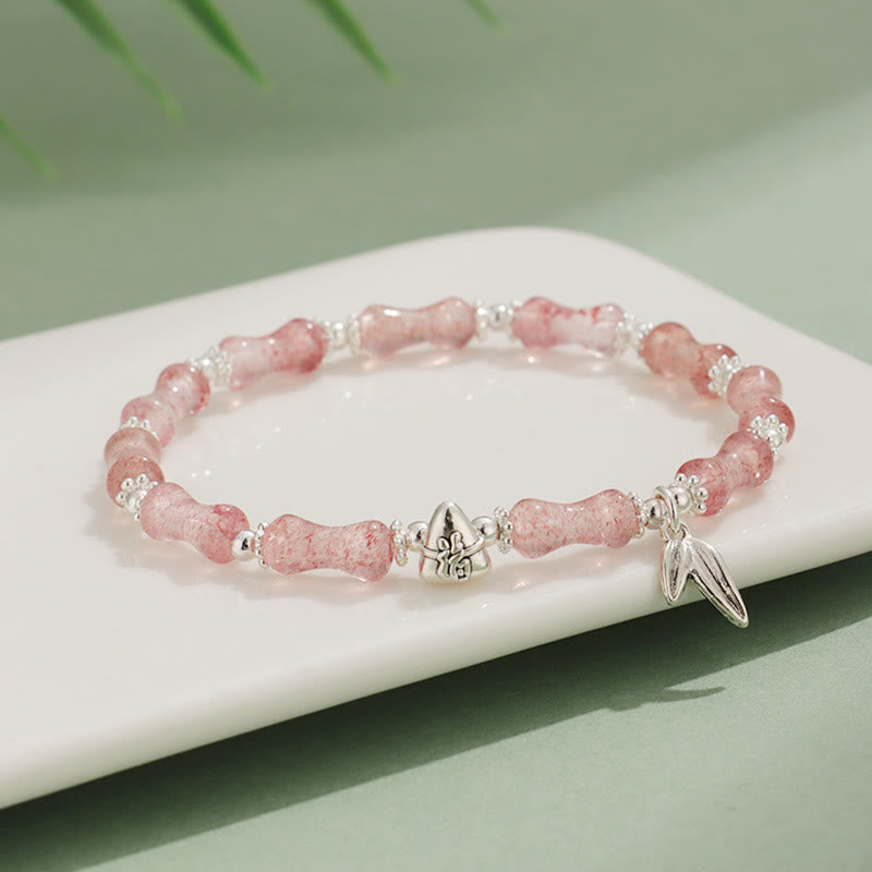 KarmaRipple's Peridot Ivory Jade Strawberry Quartz Green Aventurine Bamboo Fu Character Fortune Bracelet p13