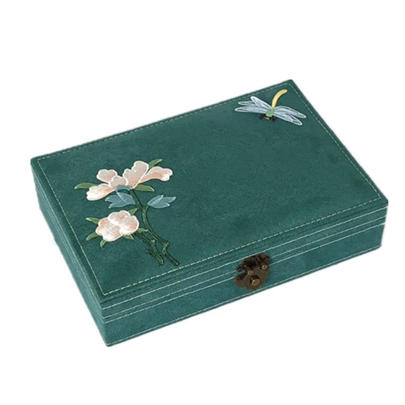KarmaRipple's Flowers Dragonfly Jewelry Box Organizer Single Layer Jewelry Storage Box Flannel Box p13