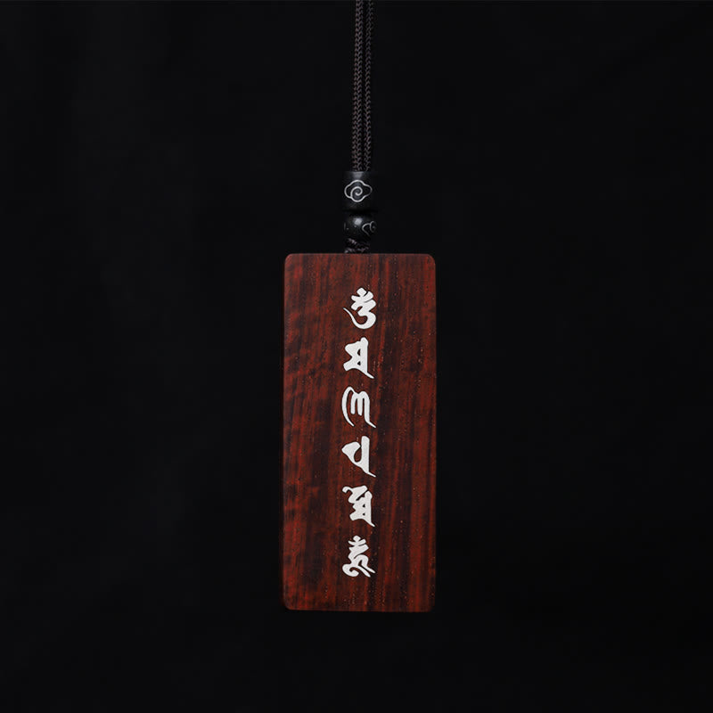 KarmaRipple's 999 Sterling Silver Small Leaf Red Sandalwood Ebony Wood Om Mani Padme Hum Inlaid Protection Pendant Necklace p9