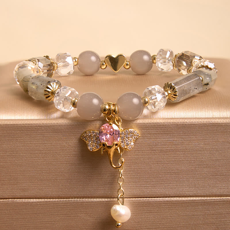 KarmaRipple's Amethyst Green Aventurine Strawberry Quartz Positive Elephant Talisman Bracelet p35