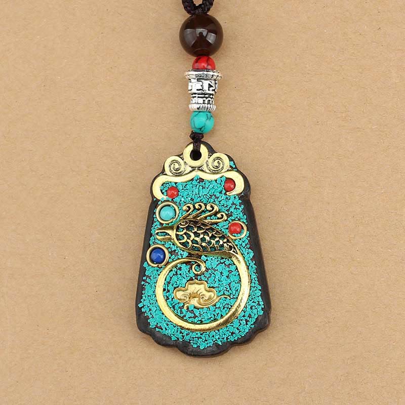 KarmaRipple's Tibet God Of Wealth Money Tree Golden Phoenix Thangka Ebony Peace Pendant Necklace p15