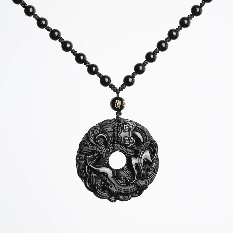 KarmaRipple's Authentic Black Obsidian Peace Buckle Pixiu Purification Pendant Necklace p10