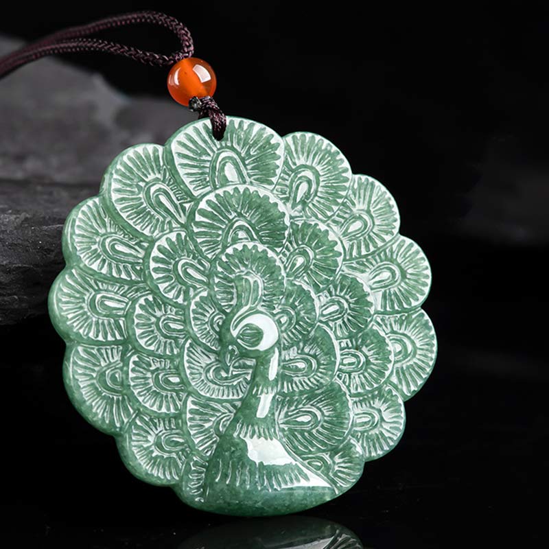 KarmaRipple's Authentic Jade Peacock Fortune Prosperity Pendant Necklace p2