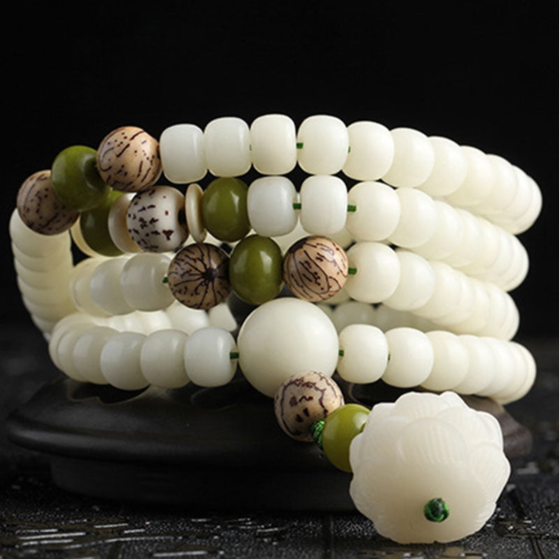 KarmaRipple's Ivory Jade Bodhi Lotus Mala Balance Pendant Bracelet p12