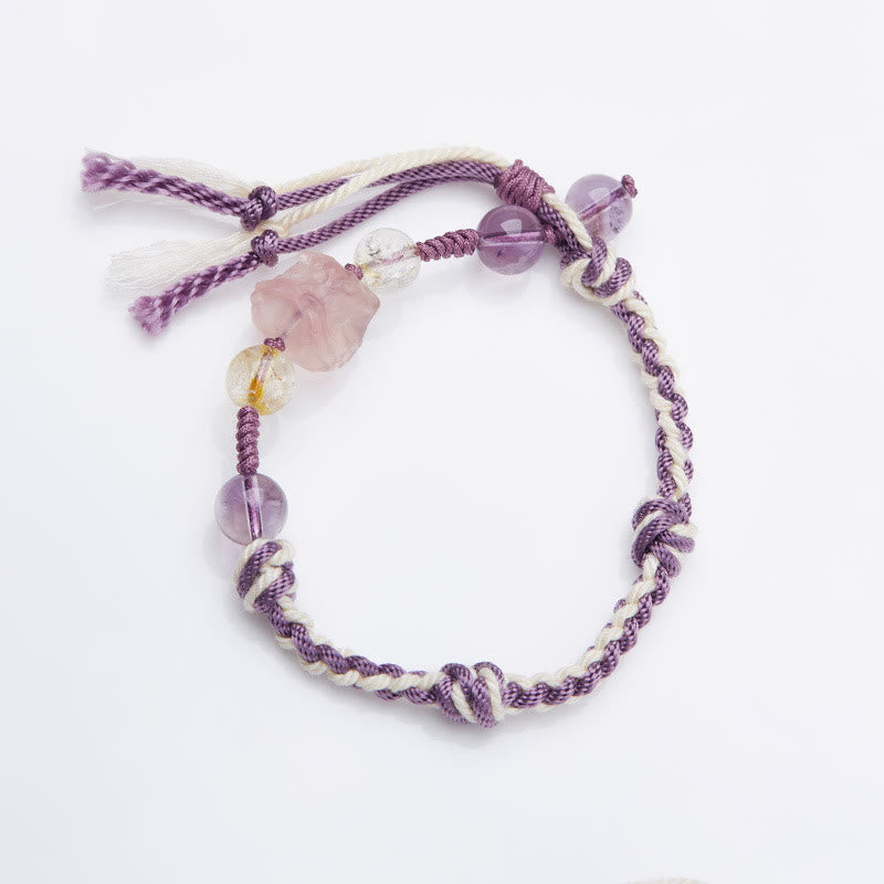 KarmaRipple's Authentic Fluorite Amethyst Silver Sheen Obsidian Tiger's Eye Protection Rope Bracelet p1