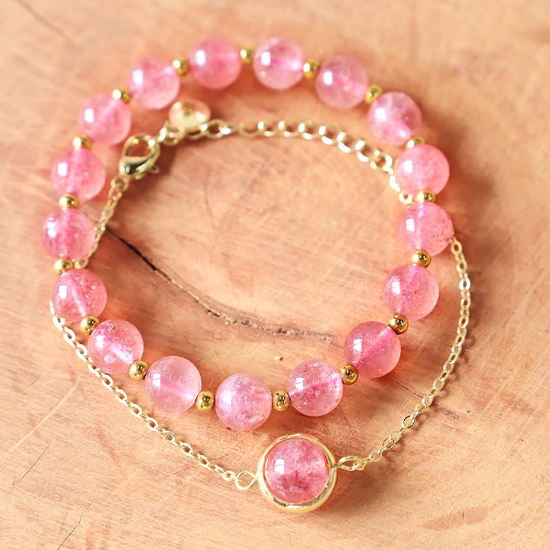KarmaRipple's Sun Stone Strawberry Quartz Gemstone'sitive Bracelet p2