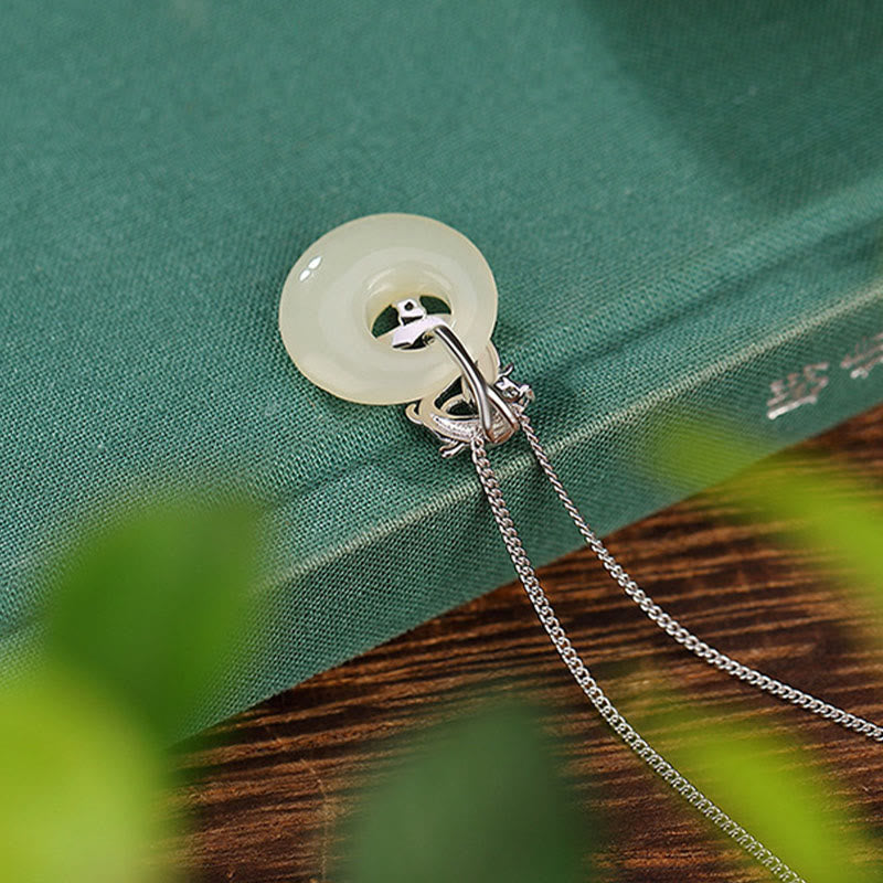 KarmaRipple's 925 Sterling Silver Hetian Jade Peace Buckle Koi Fish Fortune Pendant Necklace p7