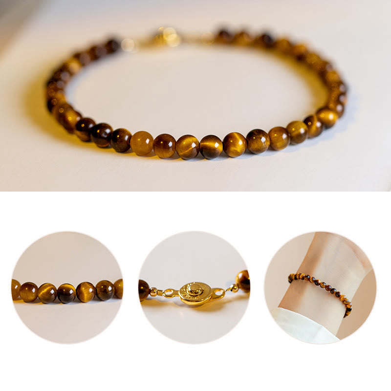 KarmaRipple's 14K Gold Plated Authentic Tiger Eye Stone Courage Protection Bracelet p3