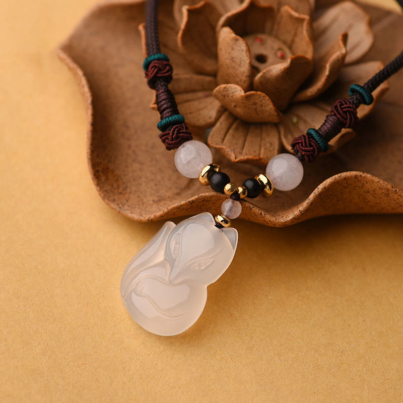 KarmaRipple's Chalcedony Fox Pink Gemstone Bead Balance String Pendant Necklace p2