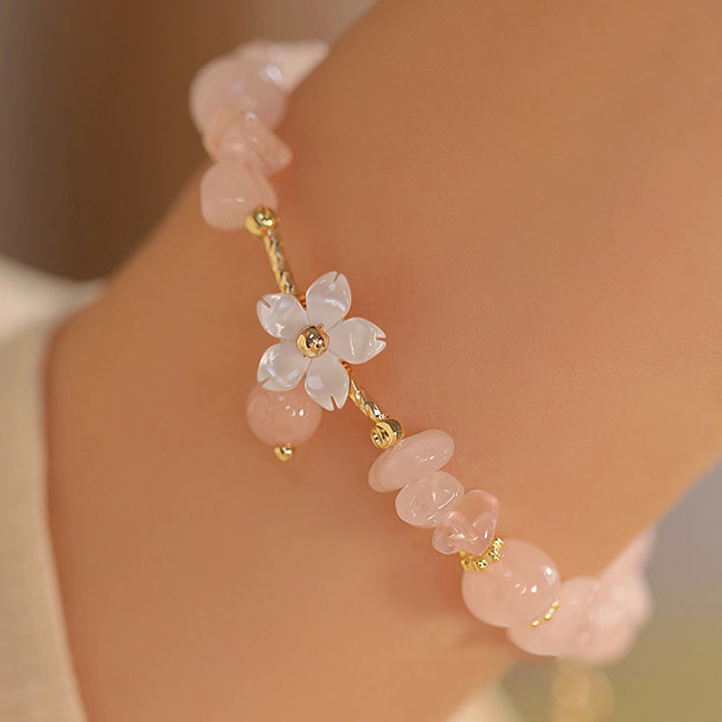 KarmaRipple's 14k Gold Plated Authentic Pink Gemstone Flower Love Bracelet p10