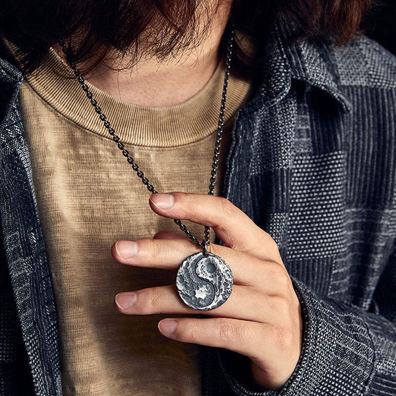 KarmaRipple's 990 Sterling Silver Yin Yang Hammer Texture Balance Pendant Necklace p5