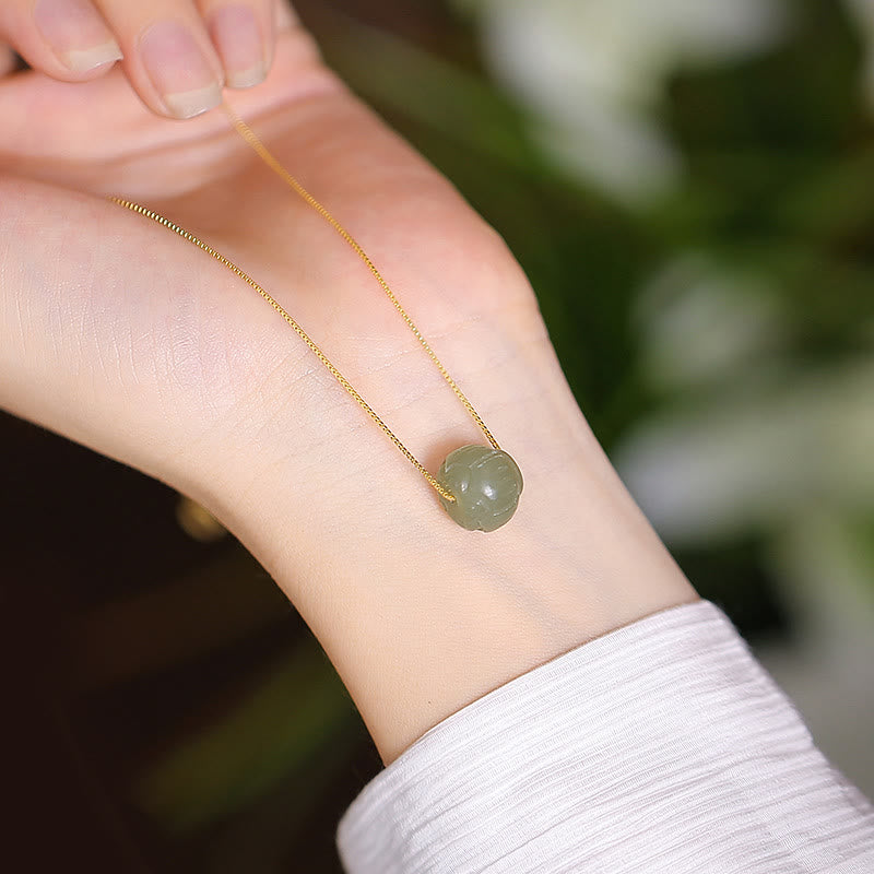 KarmaRipple's 925 Sterling Silver Authentic Hetian Jade Cyan Jade Fortune Laughing Buddha Butterfly Pendant Necklace p56