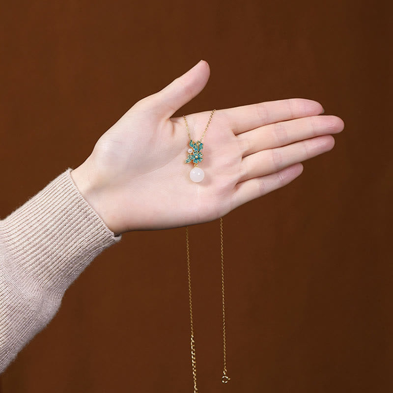 KarmaRipple's Ivory Jade 925 Sterling Silver Pearl Flower Blessing Pendant Necklace Ring Earrings p16