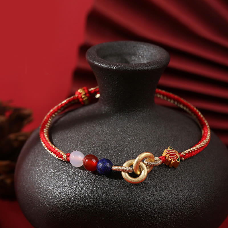 KarmaRipple's 925 Sterling Silver Double Peace Buckle Lotus Auspicious Bracelet p2