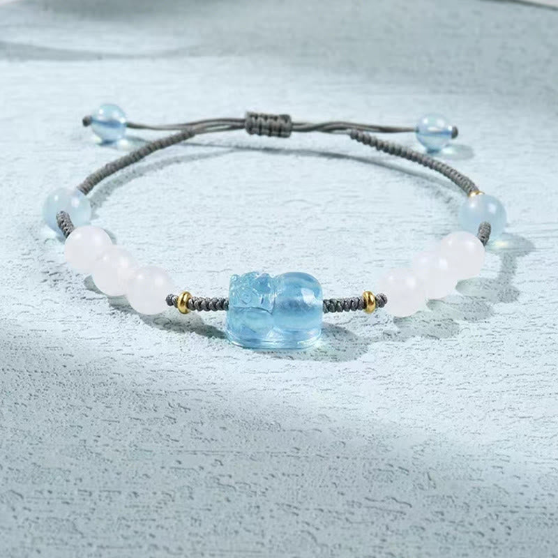 KarmaRipple's Authentic Aquamarine PiXiu Hetian Ivory Jade Balancing Bracelet p9