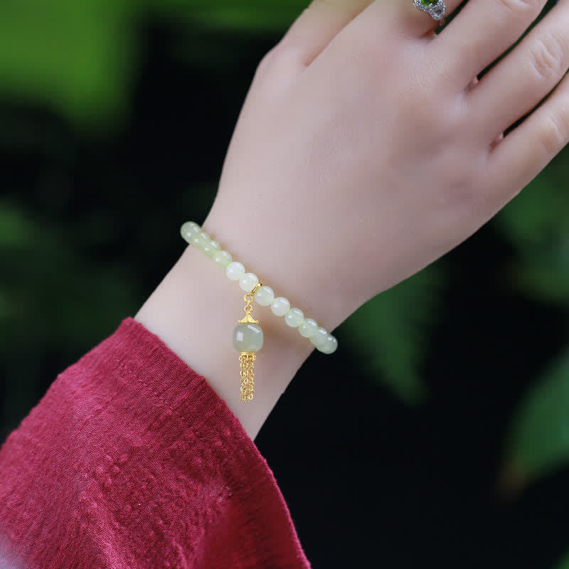 KarmaRipple's 925 Sterling Silver Hetian Jade Beaded Wealth Talisman Bracelet p3