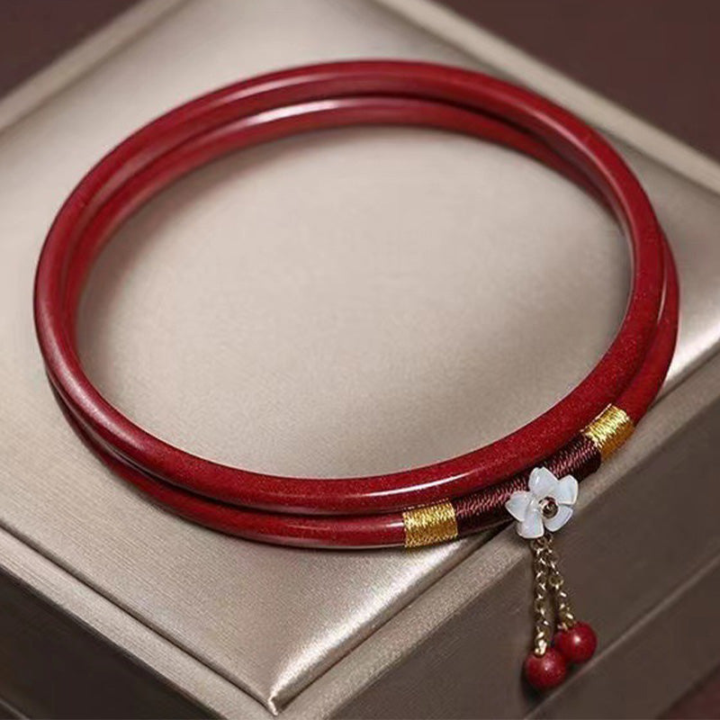 KarmaRipple's 2Pcs Cinnabar Flower Blessing Bangle Talisman Bracelet p2