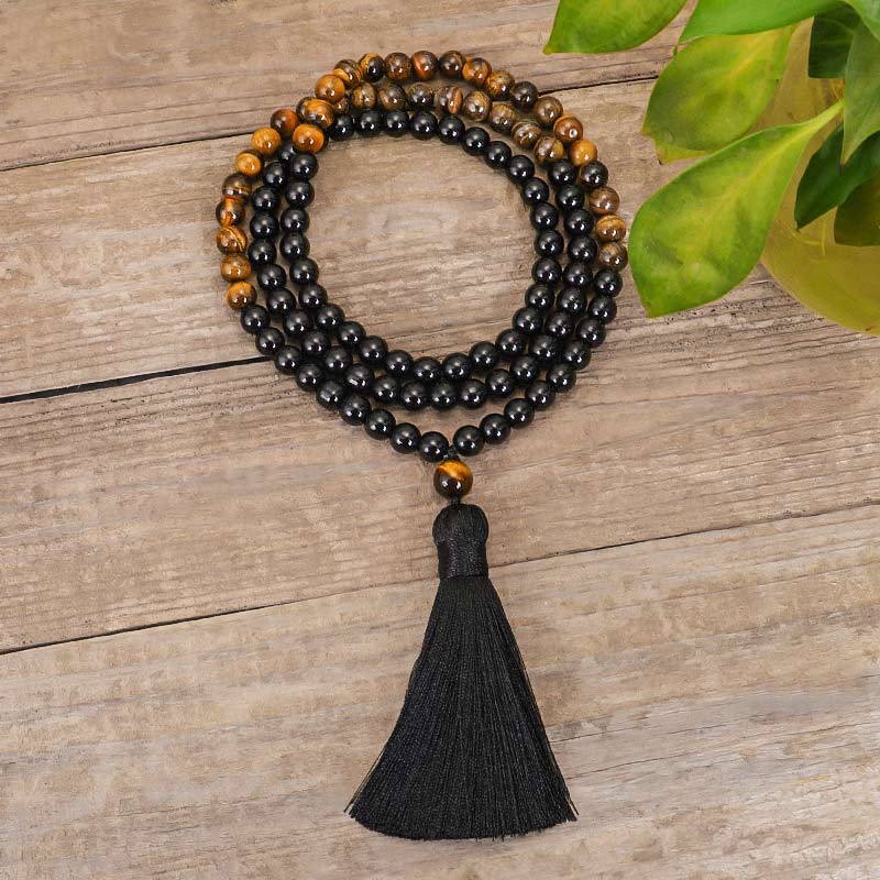 KarmaRipple's Tibetan Black Onyx Tiger Eye Protection Pendant Mala Set p3