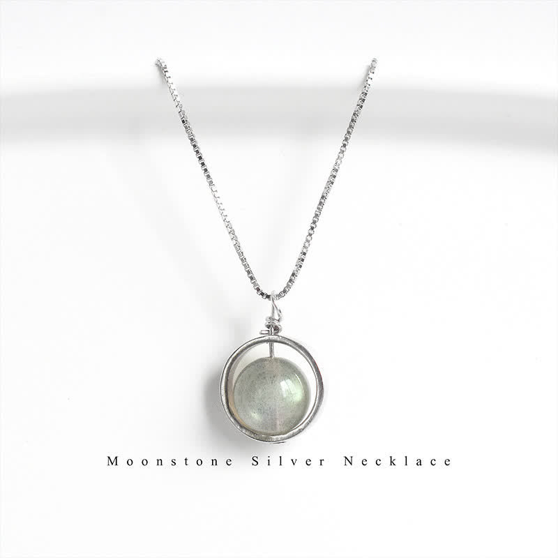KarmaRipple's 925 Sterling Silver Moonstone Love Planet Rotatable Pattern Pendant Necklace p2