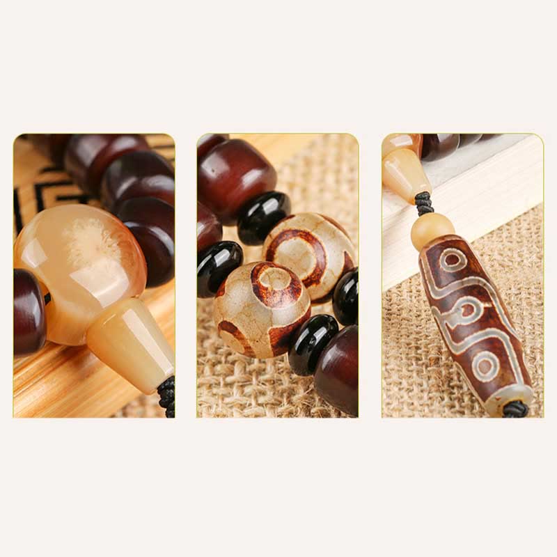 KarmaRipple's 108 Mala Beadwork Three-eyed Dzi Bead Nine-eye Dzi Bead Jade Fortune Bracelet p14