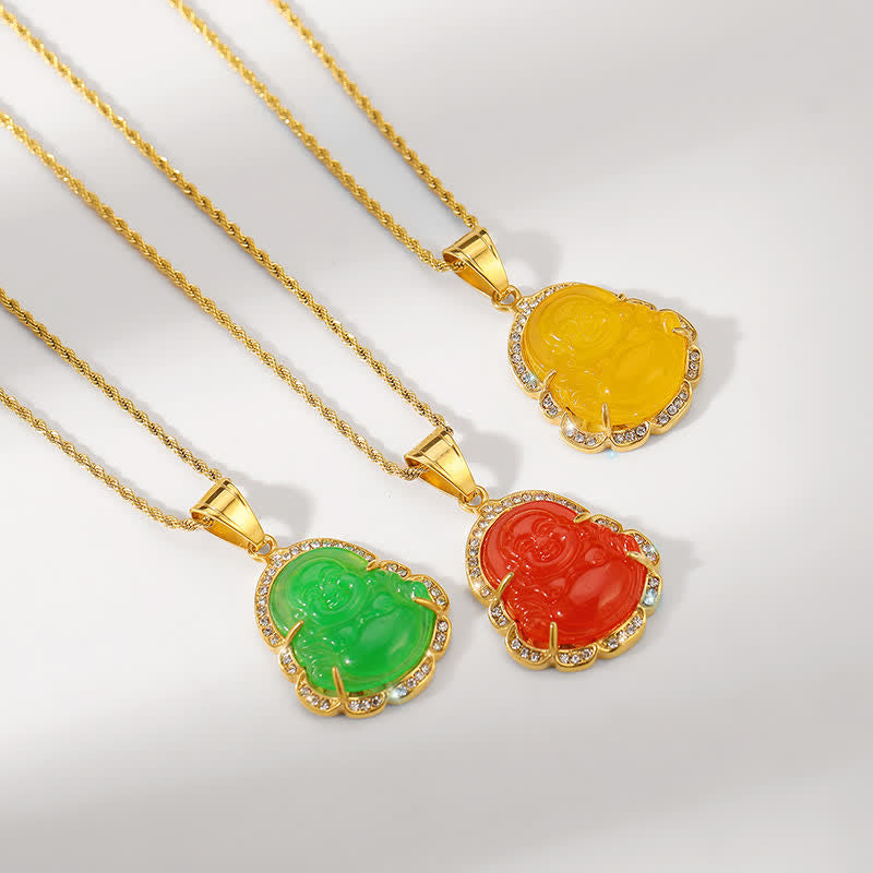 KarmaRipple's 18K Gold Filled Laughing Buddha Jade Fortune Pendant Chain Necklace p15