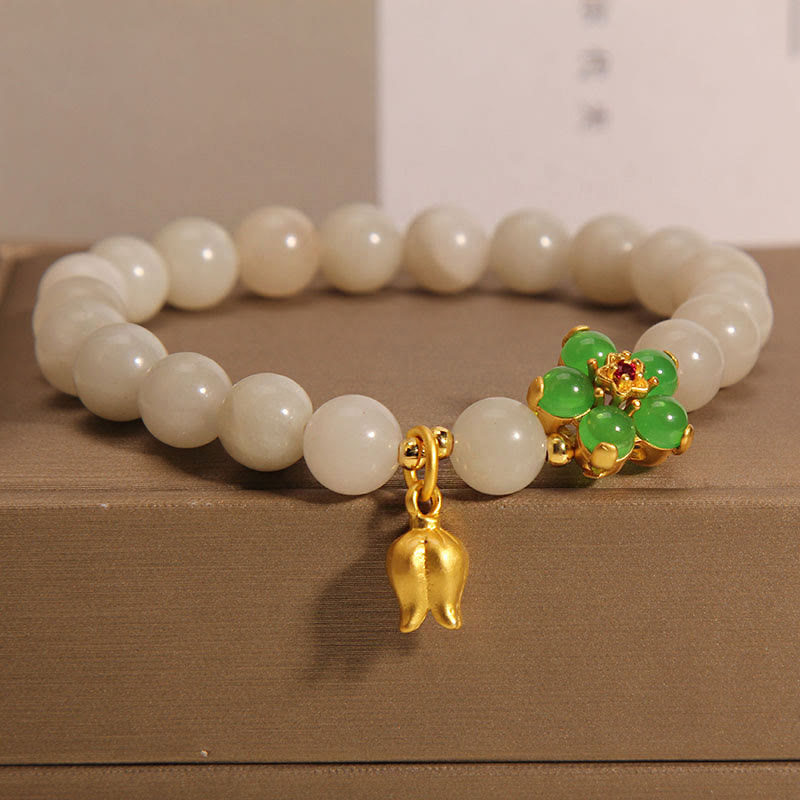 KarmaRipple's Authentic Jade Green Flower Lily Of The Valley Fortune Bracelet p7