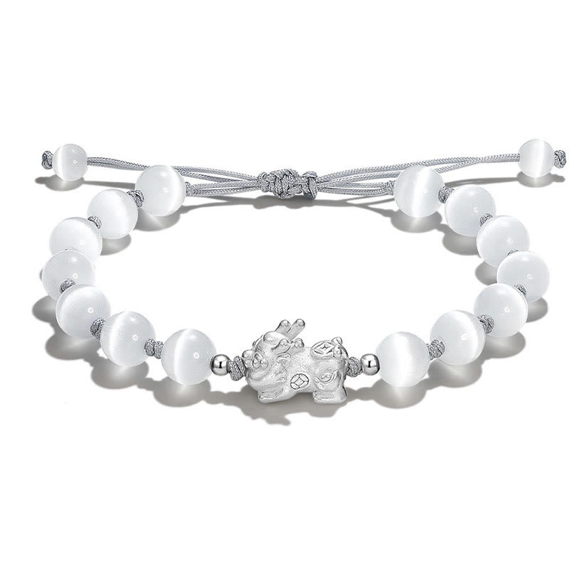 KarmaRipple's Authentic Black Obsidian Cat's Eye Pink Gemstone PiXiu Strength Bracelet p16