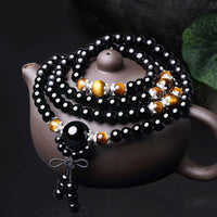 KarmaRipple's 108 Beadwork Authentic Black Obsidian Tiger Eye Mala Bracelet