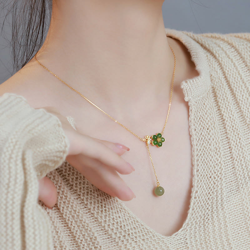 KarmaRipple's 925 Sterling Silver Hetian Cyan Jade Plum Flower Blossom Design Fortune Pendant Necklace p8