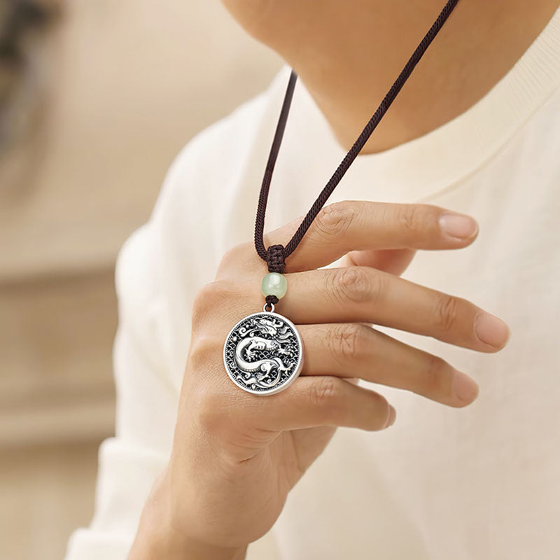 KarmaRipple's 999 Sterling Silver Year of the Dragon Fu Character Hetian Jade Success Pendant Necklace p9