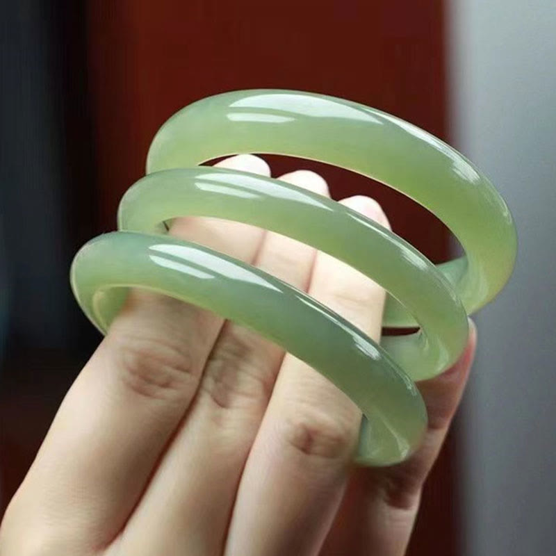 KarmaRipple's Authentic Ivory Green Jade Fortune Prosperity Bracelet Bangle p26