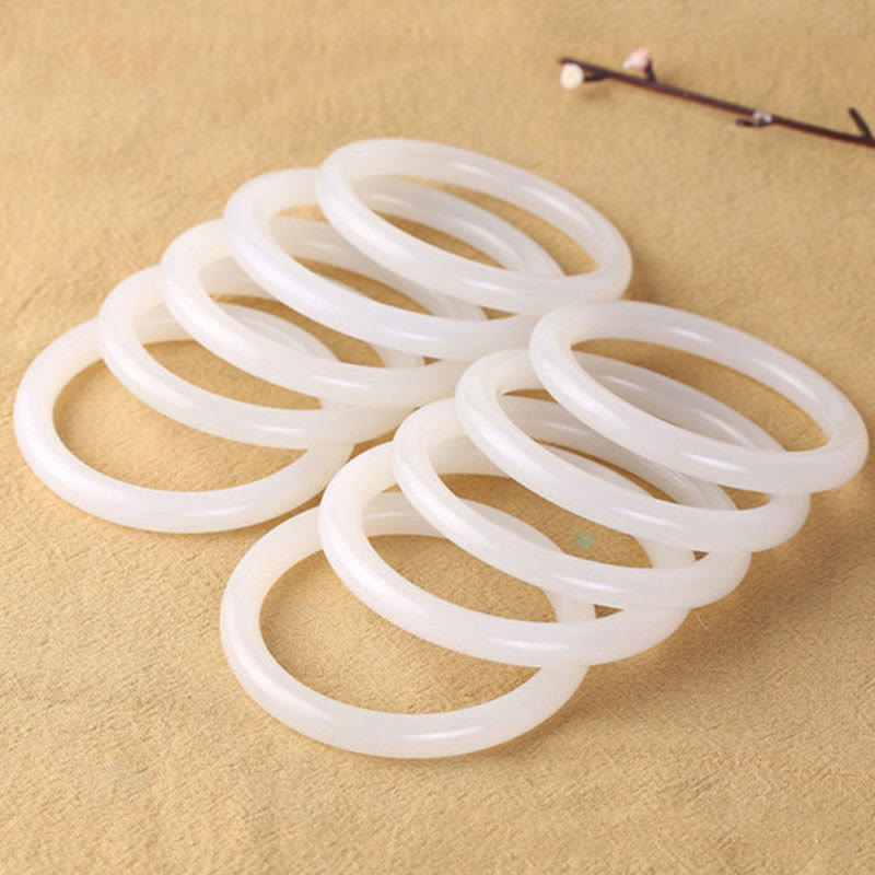 KarmaRipple's Authentic Ivory Green Jade Fortune Prosperity Bracelet Bangle p9