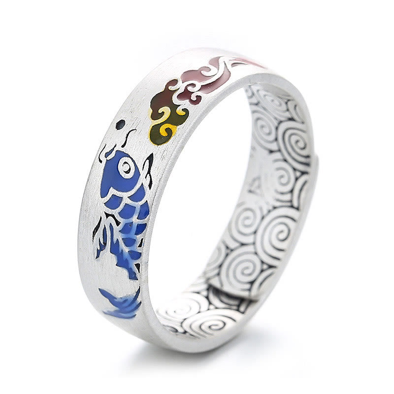 KarmaRipple's 925 Sterling Silver Fortunate Koi Fish Auspicious Clouds Wealth Ring p1