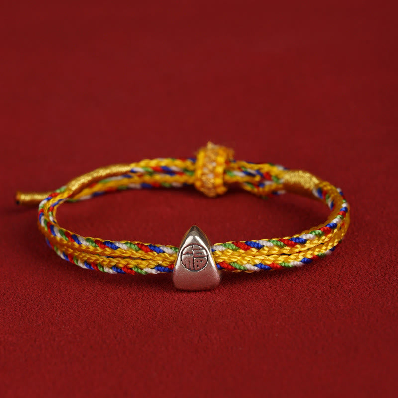 KarmaRipple's 925 Sterling Silver Fu Character Fortune Multicolored Rope Bracelet p3