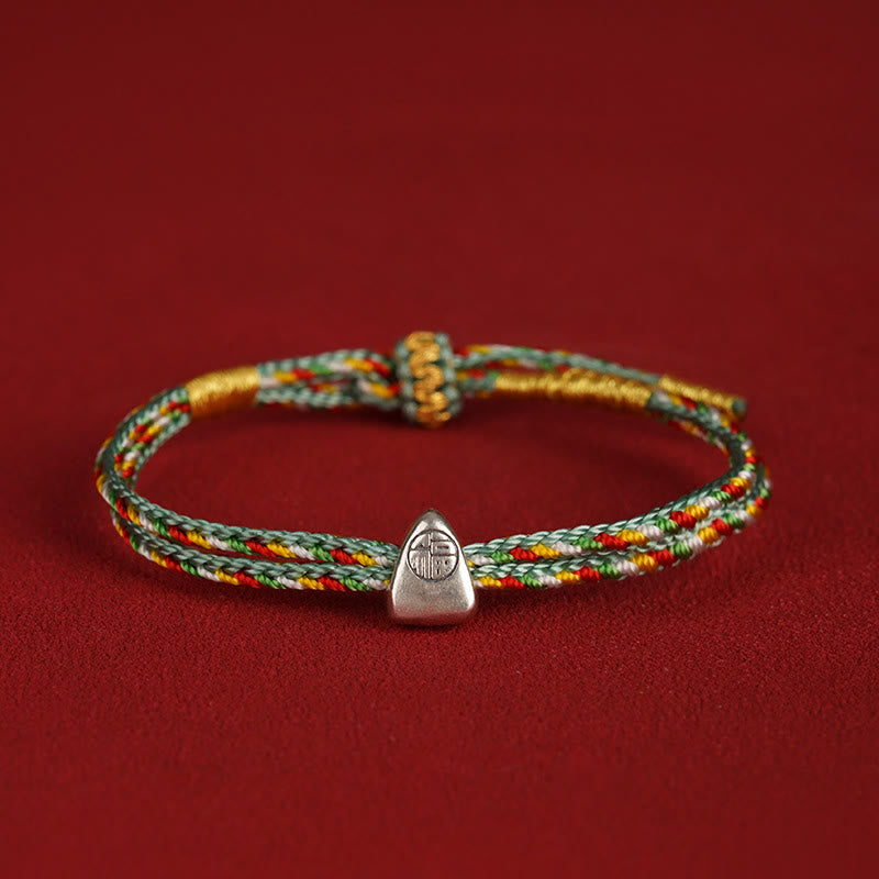 KarmaRipple's 925 Sterling Silver Fu Character Fortune Multicolored Rope Bracelet p32