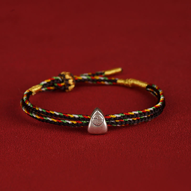 KarmaRipple's 925 Sterling Silver Fu Character Fortune Multicolored Rope Bracelet p6