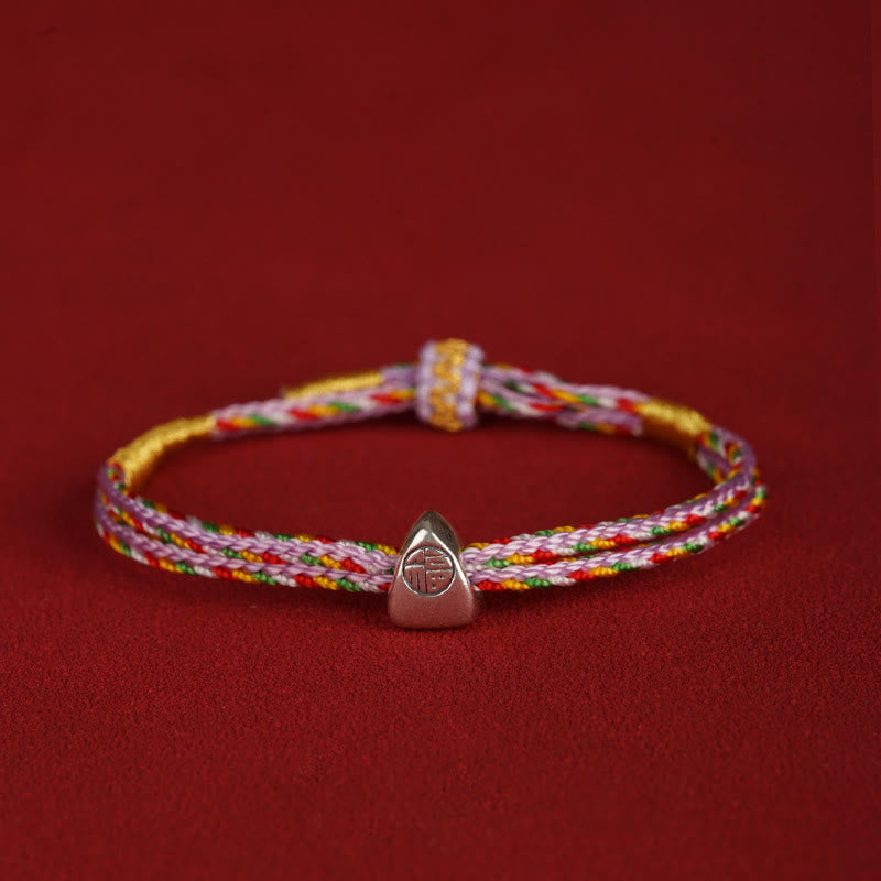 KarmaRipple's 925 Sterling Silver Fu Character Fortune Multicolored Rope Bracelet p42