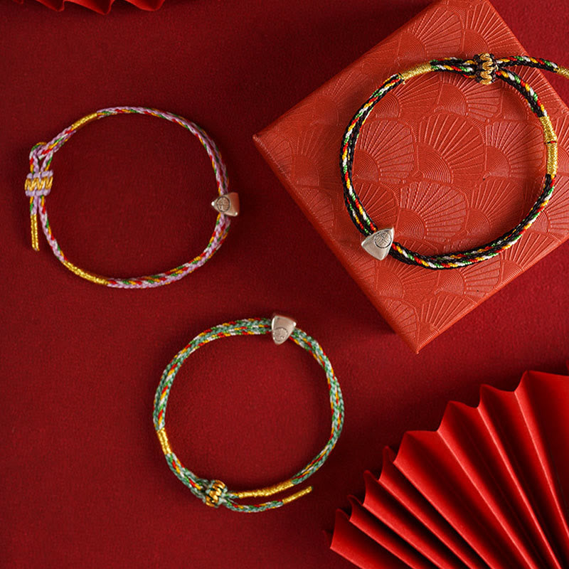 KarmaRipple's 925 Sterling Silver Fu Character Fortune Multicolored Rope Bracelet p22