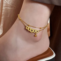 KarmaRipple's Bronze Coins Attract Wealth Titanium Steel Anklet