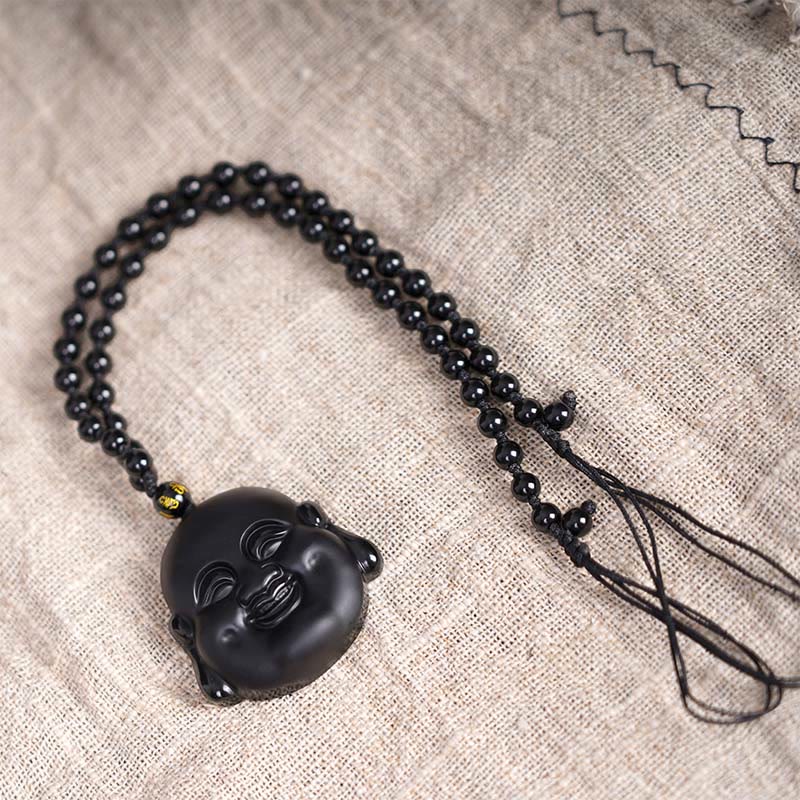 KarmaRipple's Authentic Black Obsidian Laughing Buddha Purification Pendant Necklace p6