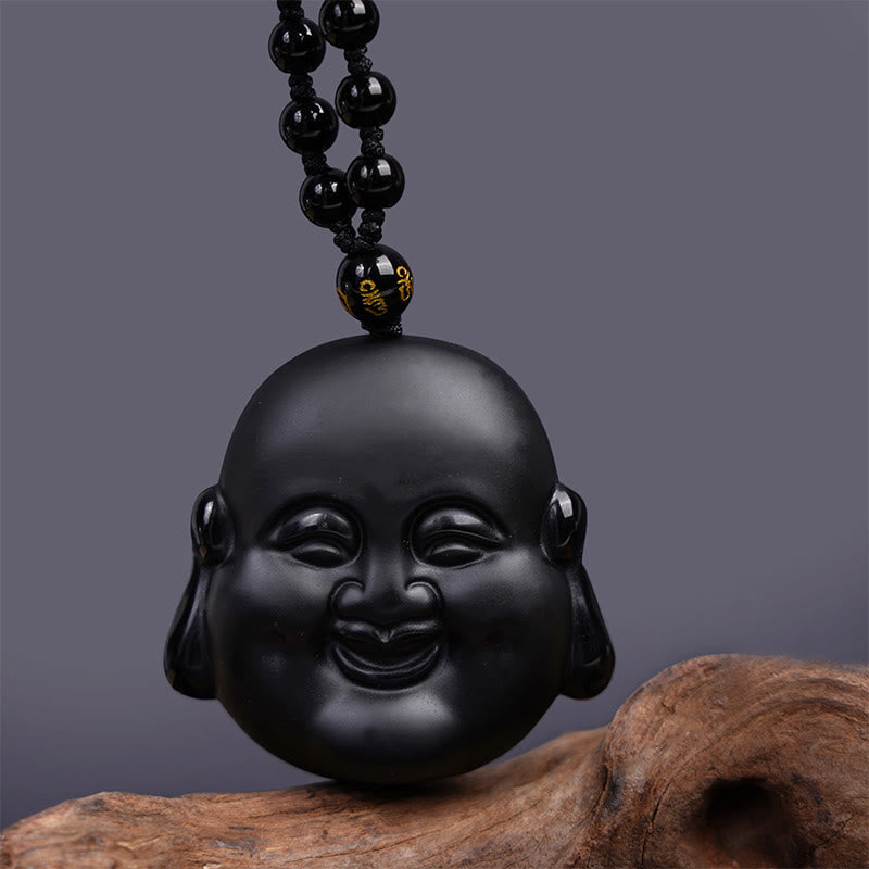 KarmaRipple's Authentic Black Obsidian Laughing Buddha Purification Pendant Necklace p4
