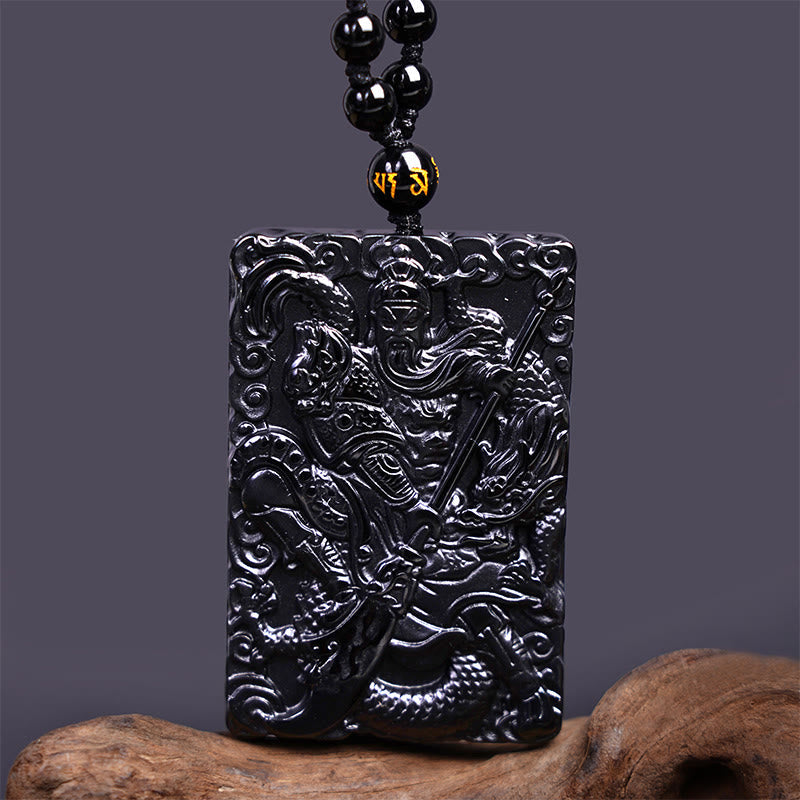 KarmaRipple's Black Obsidian Guan Gong Amulet Engraved Strength Pendant Necklace p4