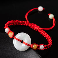 KarmaRipple's Jade Peace Buckle Fortune Red String Bracelet