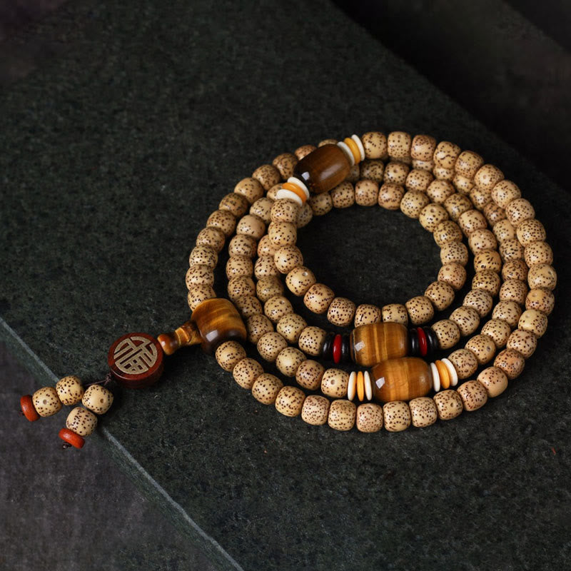 KarmaRipple's 108 Mala Beadwork Bodhi Seed Tiger's Eye Fu Character Peace Bracelet p4