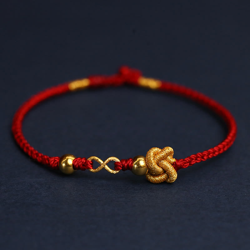 KarmaRipple's 999 Gold Mobius Infinite Love Fu Character Bronze Coin Protection Handmade Ultra-Thin Rope Bracelet p55